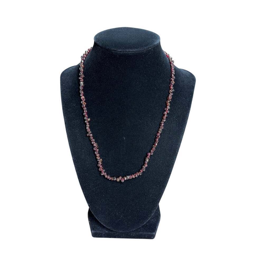 Dark Red Garnet Color Stone Chip Necklace 18in Barrel Clasp Boho Minimalist